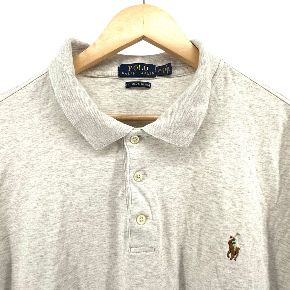 Polo Ralph Lauren Mens XXL Custom Slim Fit Polo Shirt Heather Grey Short Sleeve